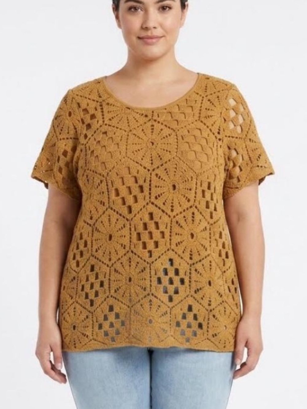 Anthropologie Kindred Crochet Short Sleeve Tunic - Brown